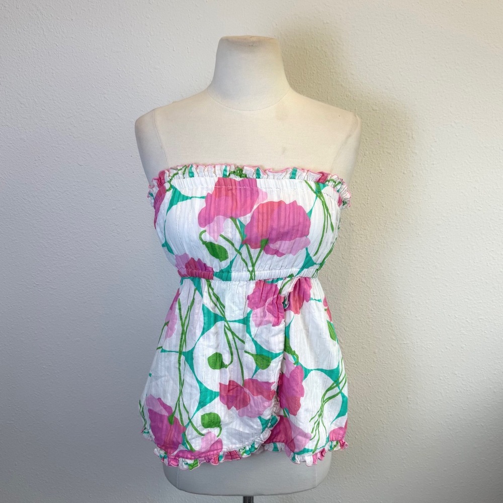 Lilly Pulitzer Floral Strapless Tube Top Womens S/M Bandeau Preppy Resort